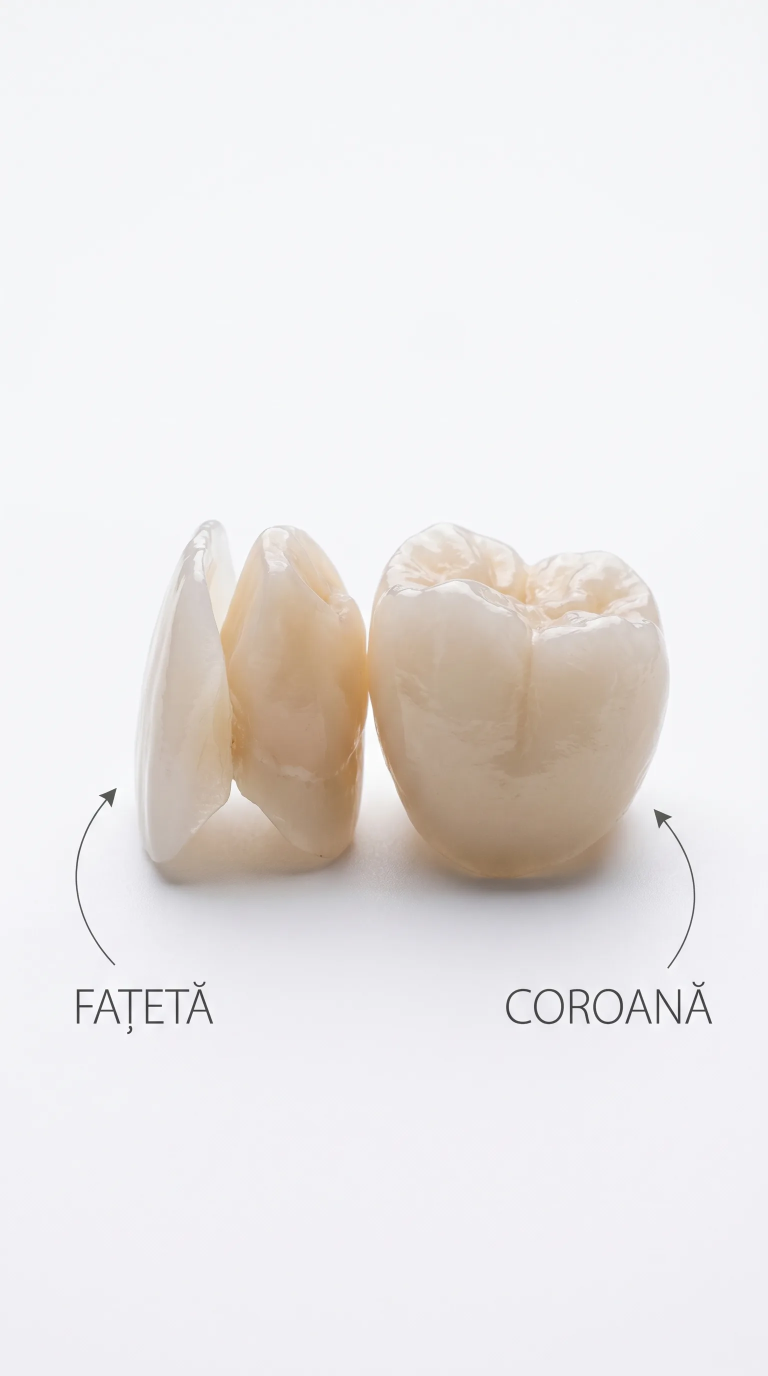 Comparație fațetă ceramică vs coroană dentară - diferențe vizuale